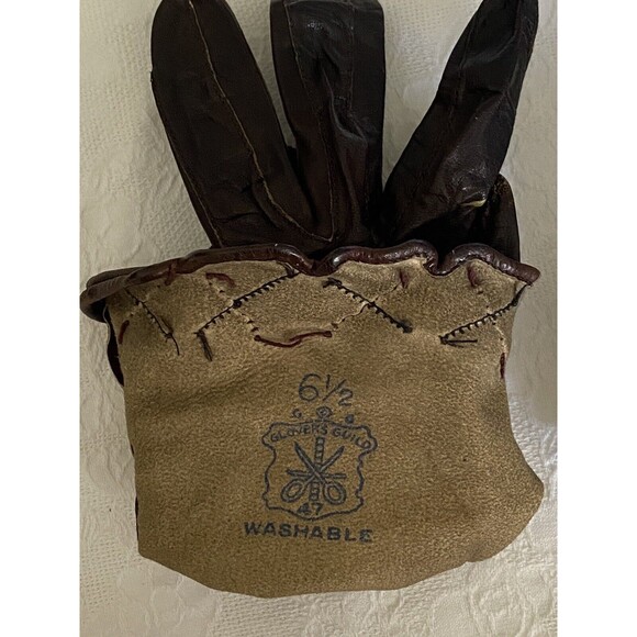 Leather Gloves Vintage Glovers Guild Brown Size 6.5 Made in USA - Picture 7 of 11